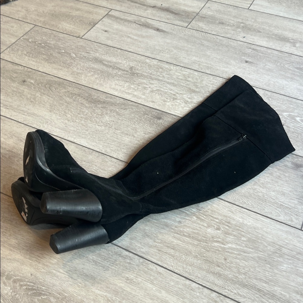 Nine West Suede Black over the knee Women's heeled Boots size 7 - Picture 5 of 8